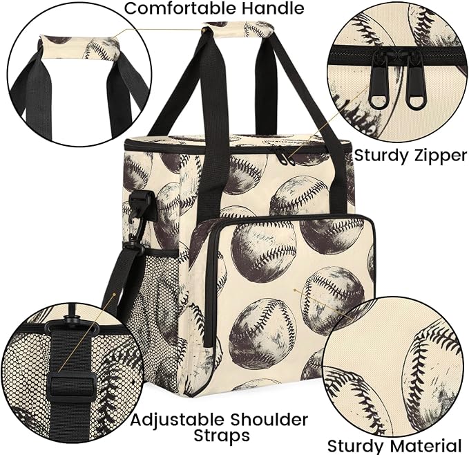 Retro Baseball Coffee Maker Carring Bag, Large Insulated Storage Organizer Case - Image 6