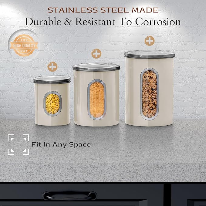 Moss & Stone 3-Piece Beige Canisters Sets - Image 7
