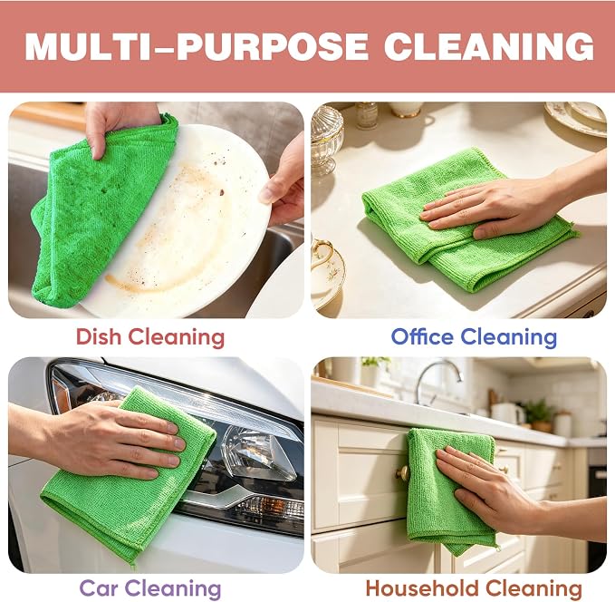TEAWOO 10 PCS Green Microfiber Cleaning Cloths, Highly Absorbent Microfiber - Image 5
