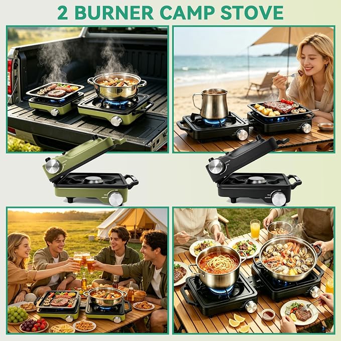 2 Burner Camp Stove 24000 BTU, Portable Propane Camping Stove - Image 7