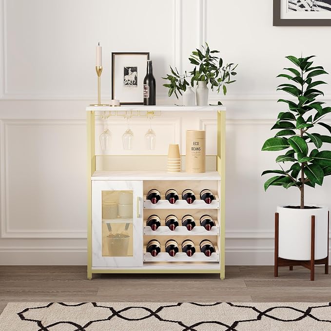 Jojoka LED Lighted 3-Tier Wine Bar Cabinet, Freestanding Sideboard Buffet by Jojoka