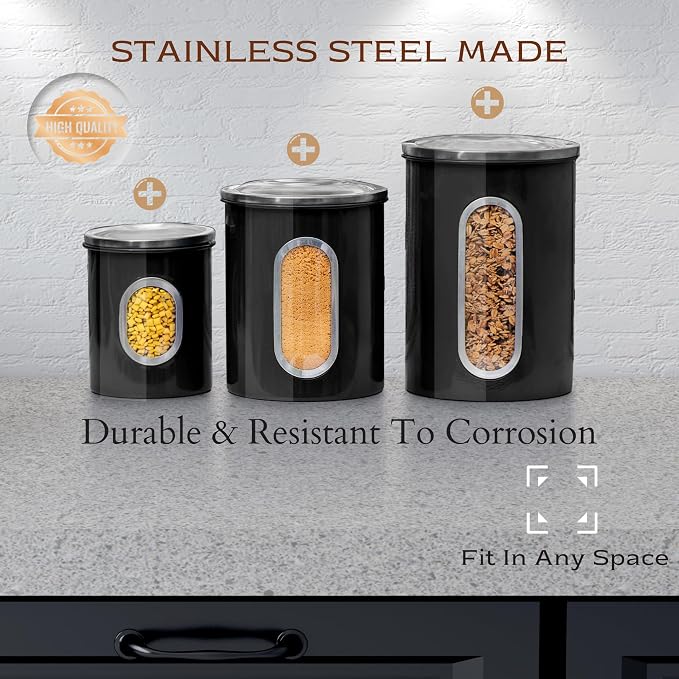 Moss & Stone 3-Piece Black Canisters Sets - Image 7