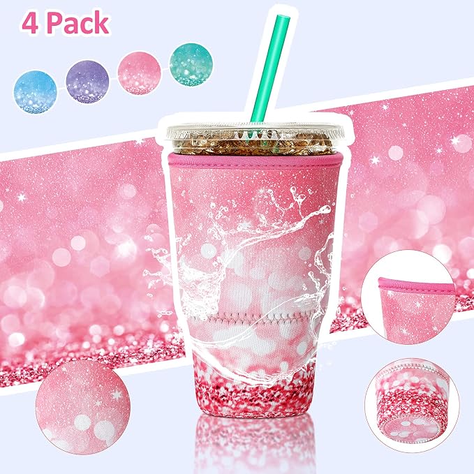 Patelai 4 Pack Reusable Iced Coffee Insulator Sleeve, Neoprene Coffee Cup Holder - Image 5