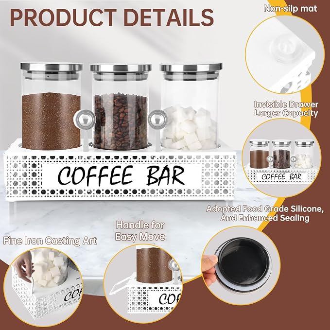 Glass Coffee Containers with Shelf 3x 47oz Coffee Station Organizer Glass - Image 4