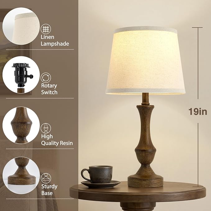 Luvkczc Table Lamp Set of 2, Vintage Nightstand Lamps - Image 2