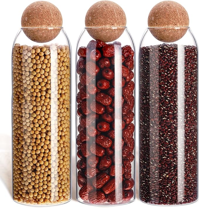 Cunhill 3 Pcs Glass Jar with Ball Cork Lid Decorative Round Bottle Sealed by Cunhill