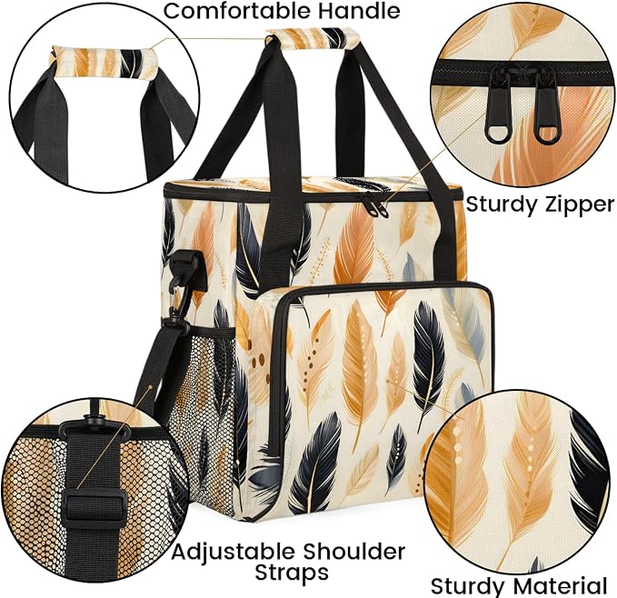 Ethnic Feathers Coffee Maker Carring Bag, Large Insulated Storage Organizer - Image 6