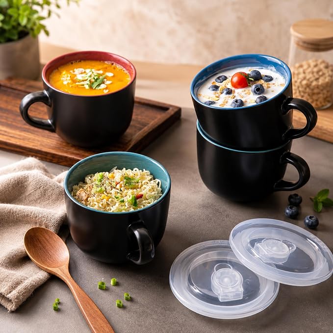 GBHOME Ceramic Soup Mugs with Lid, 24 oz Soup Cups with Hanlde - Image 8