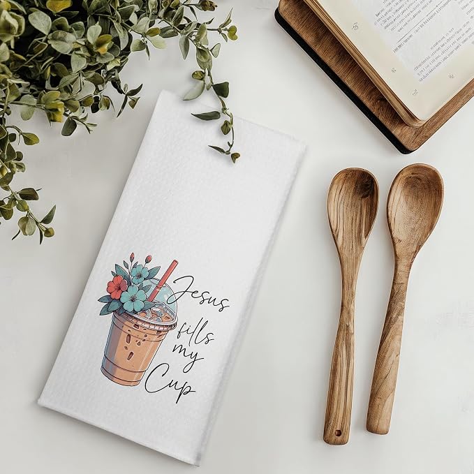 Funny Christian Coffee Kitchen Towels, Coffee Lovers Gifts Dish Tea Towels - Image 2