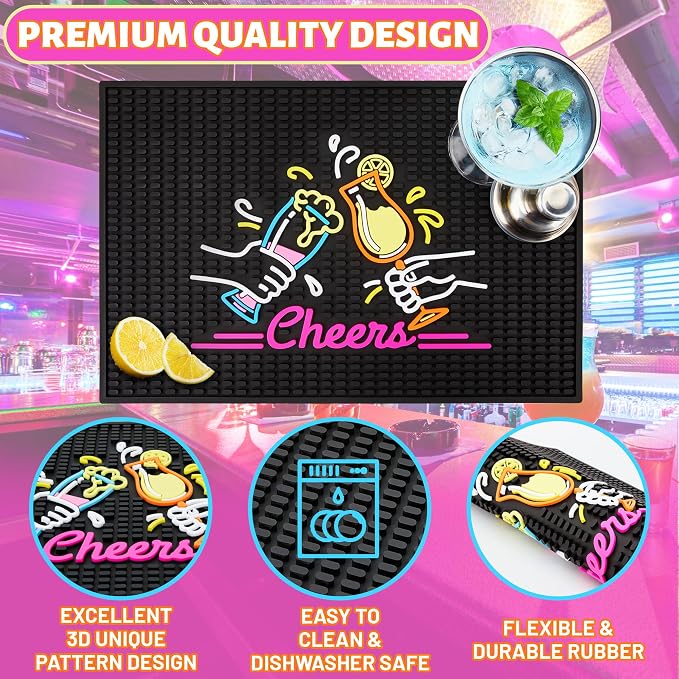 Decorative Rubber Bar Mat, Drainage Grooves & Prongs, Washable Bartender - Image 2