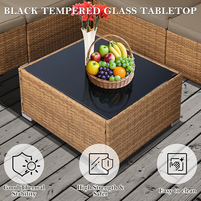 NOBLEMOOD 7 Pieces Patio Furniture Set, All Weather Outdoor Rattan Conversation - Image 3