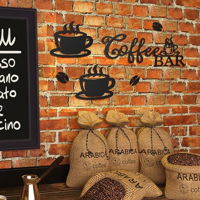 Ferraycle Coffee Bar Rustic Metal Sign Rustic Coffee Bar Hanging Wall Decor - Image 7