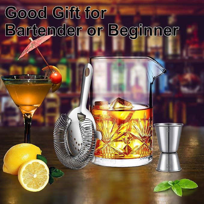 Cocktail Mixing Glass, veecom 18oz Crystal Bartender Kit, 3 Piece Old Fashioned - Image 4