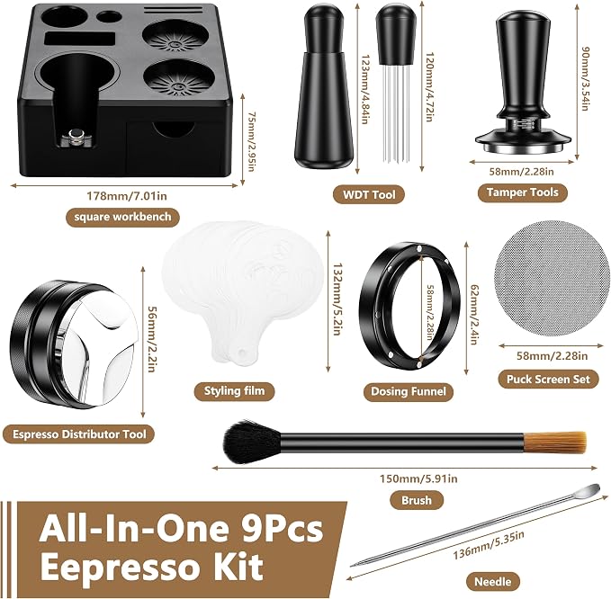 9 Pack Espresso Accessories Kit（Square）, 58mm Espresso Tool Kit | Espresso - Image 4
