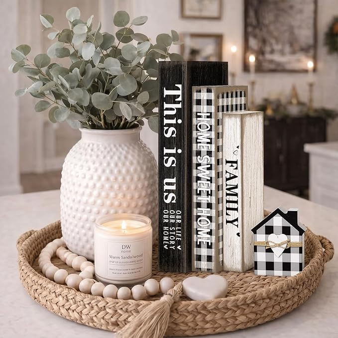 Amyhill 4 Pcs Home Sweet Tabletop Decor Set Black and White Farmhouse Wooden - Image 5