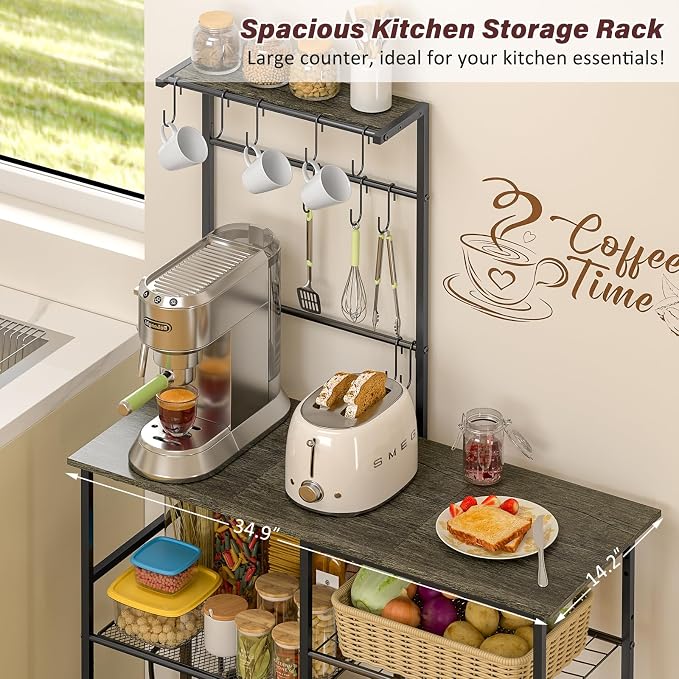 3IngSeagulls Bakers Rack with Power Outlet, Kitchen Microwave Stand with 10 - Image 5
