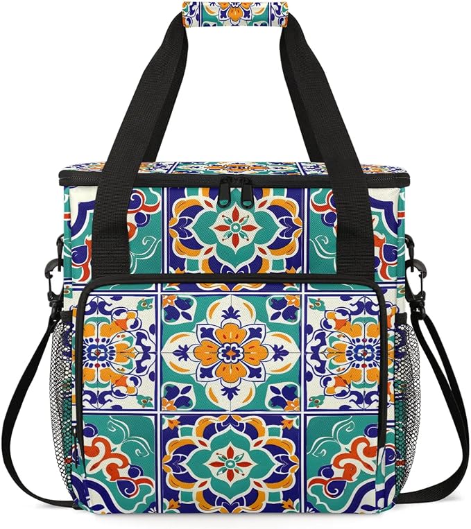 Mexican Ethnic Flower Coffee Maker Carring Bag, Large Insulated Storage by Home