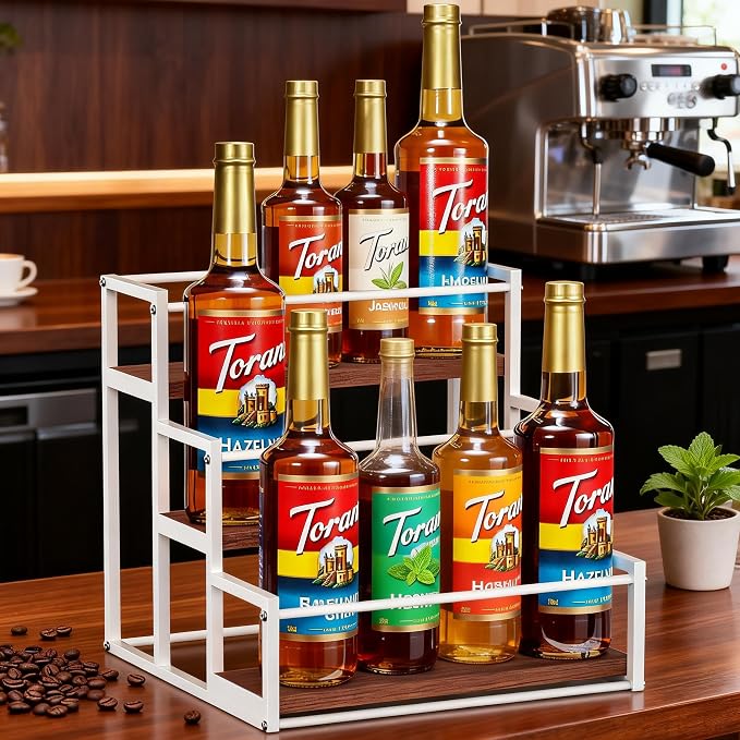 THYGIFTREE Coffee Syrup Rack Organizer 3-Tier 12 Syrup Bottles Holder Stand - Image 3