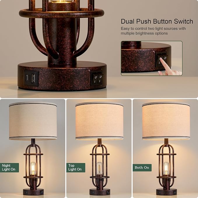 Reaketon 22.3" Table Lamps for Living Room Set of 2, Farmhouse Lamps for - Image 3