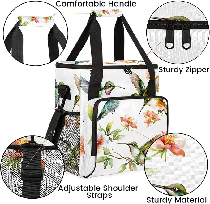 Hummingbird Fower Bird Coffee Maker Carring Bag, Large Insulated Storage - Image 6