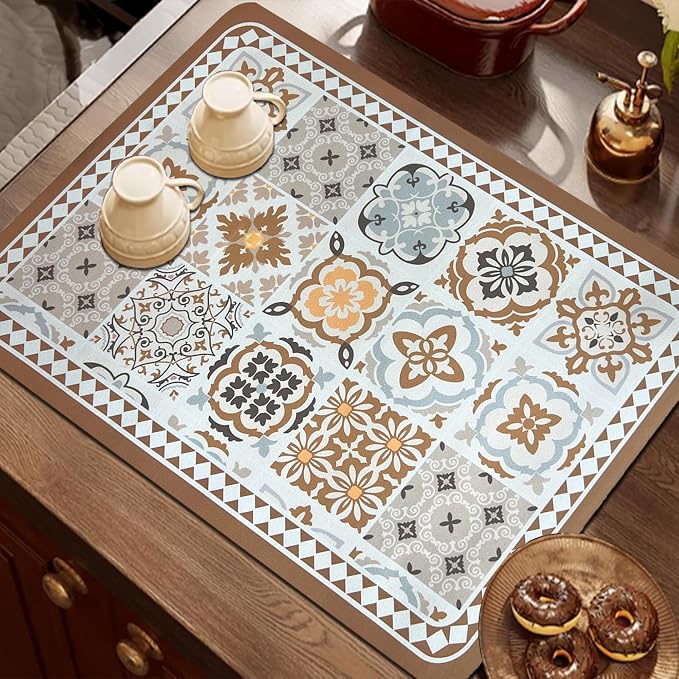 Mandala Boho Dish Drying Mats For Kitchen Counter Dryer Coffee Maker Bar Mat - Image 6