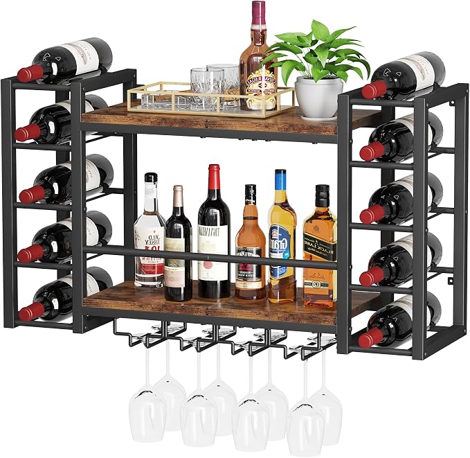 Homeiju Wall Mounted Wine Rack for 30 Bottles, Wider Side Compartments for - Image 9