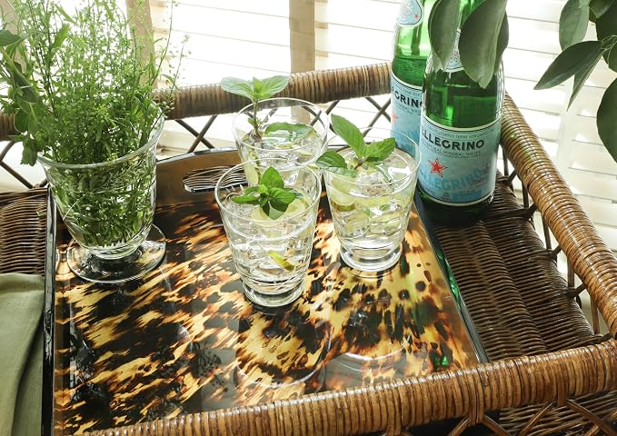 Caspari Tortoiseshell Lacquer Square Tray – 14” x 14” Decorative Serving Tray - Image 5