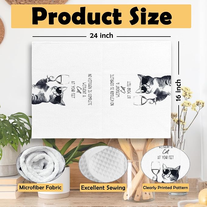 Funny Cat Kitchen Towels Set of 2, Cat Kitchen Accessories, Coffee Station Wine - Image 6