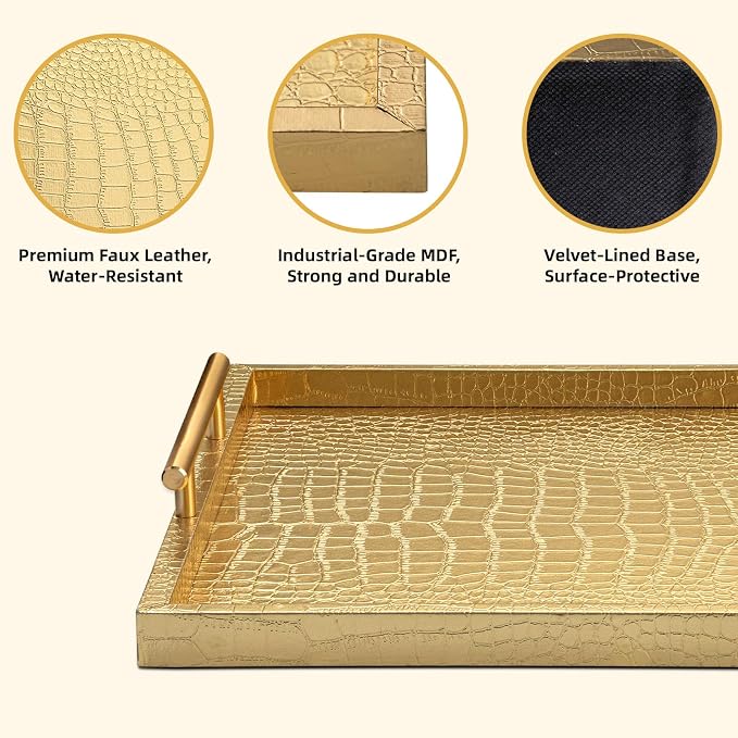Modern Elegant Large Wood Serving Tray, Home Decorative Rectangle Ottoman Decor - Image 3