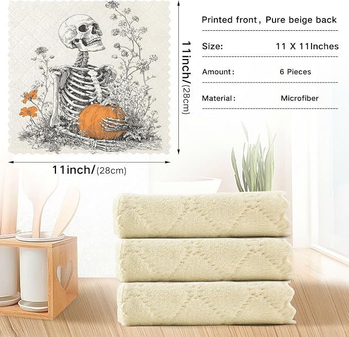 ALAZA Kitchen Towels Halloween Pumpkins Skeleton Dish Towels Multipurpose - Image 3
