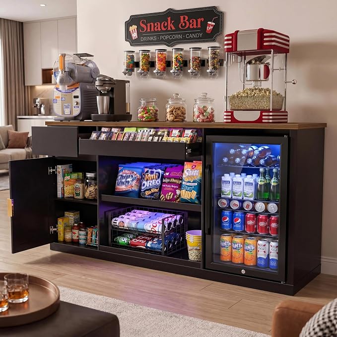 GDLF Snack Bar Cabinet with Fridge Space, 70.1" Snack Organizer with Storage - Image 8