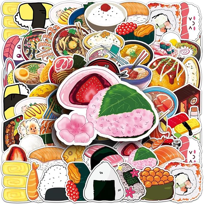 50PCS Sushi Stickers for Water Bottles Laptop, Japanese Cooking Party by Unknown