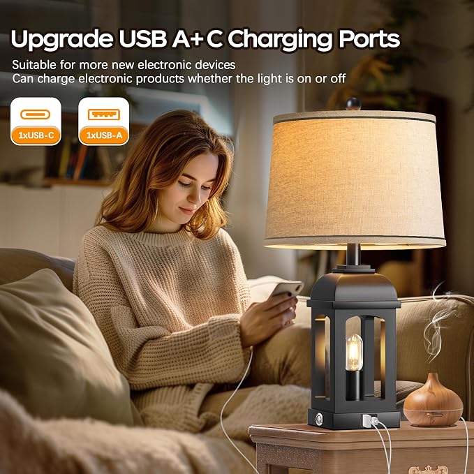 QiMH Table Lamp for Living Room, Farmhouse Lamps Set of 2 - Image 4
