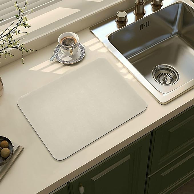 Beige Dish Drying Mat for Kitchen Counter No-slip Rubber Bottom Dish Drying Pad - Image 8