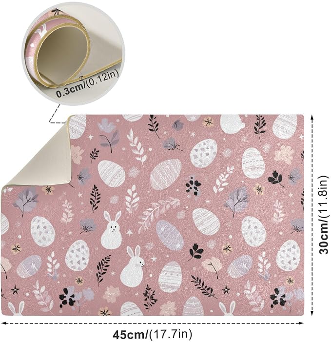Pink Easter Bunny Eggs Leaves Coffee Mat Coffee Bar Maker Backed Absorbent - Image 3