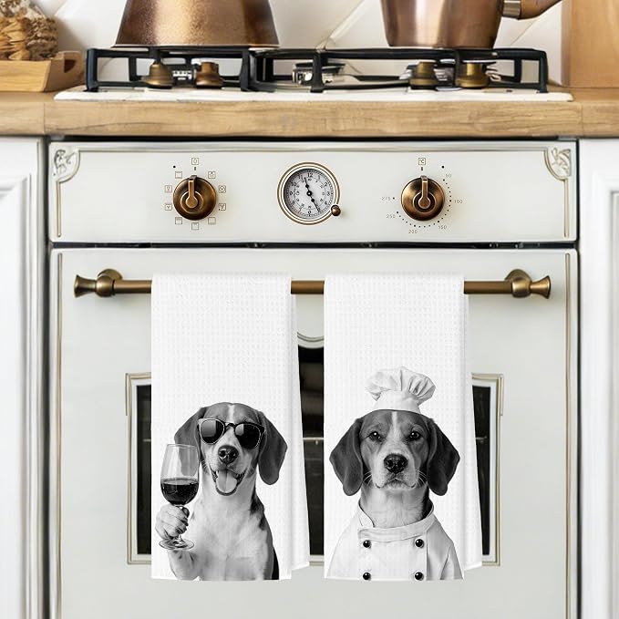 Funny Beagle Kitchen Towels Set of 2, Dog Kitchen Bar Accessories, Dog Chef - Image 2