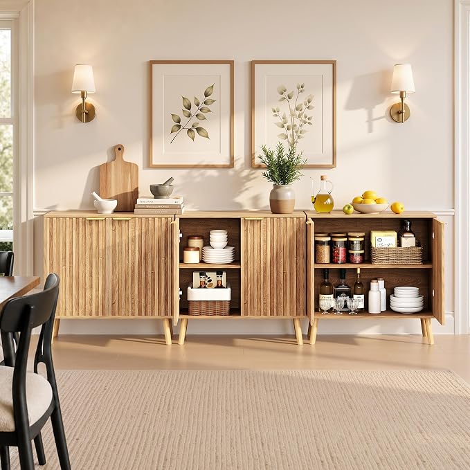 Set of 4 Fluted Storage Cabinet, Buffet Cabinet - Image 4