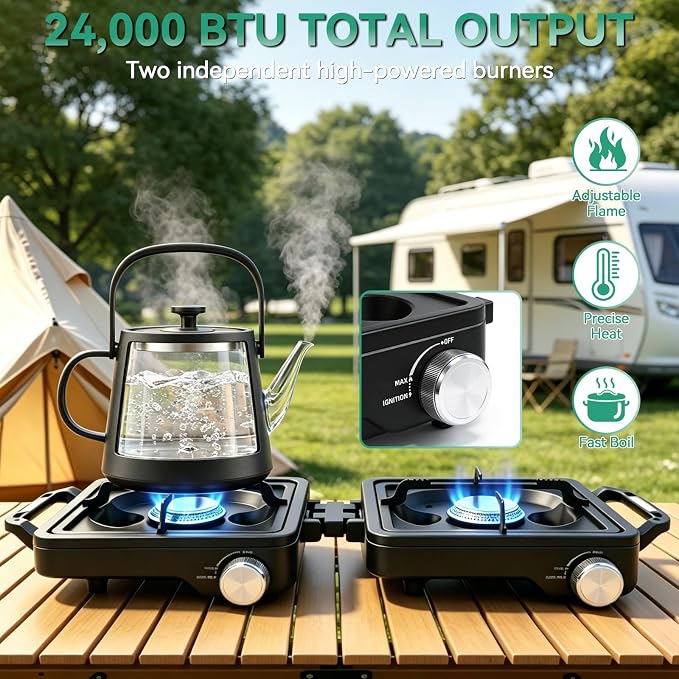 2 Burner Camp Stove 24000 BTU, Portable Propane Camping Stove - Image 2
