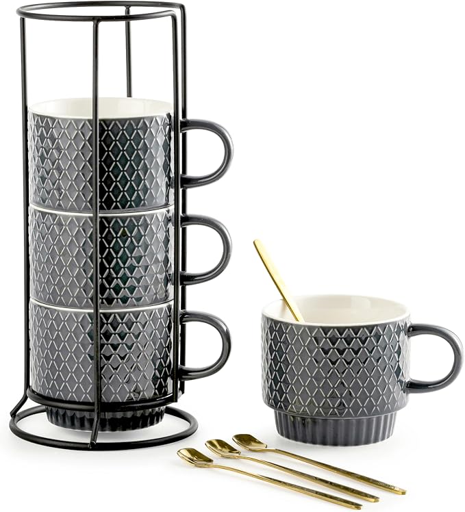 Gomakren Coffee Mugs Set of 4, 13 Ounce Stackable Coffee Mug Set by Gomakren