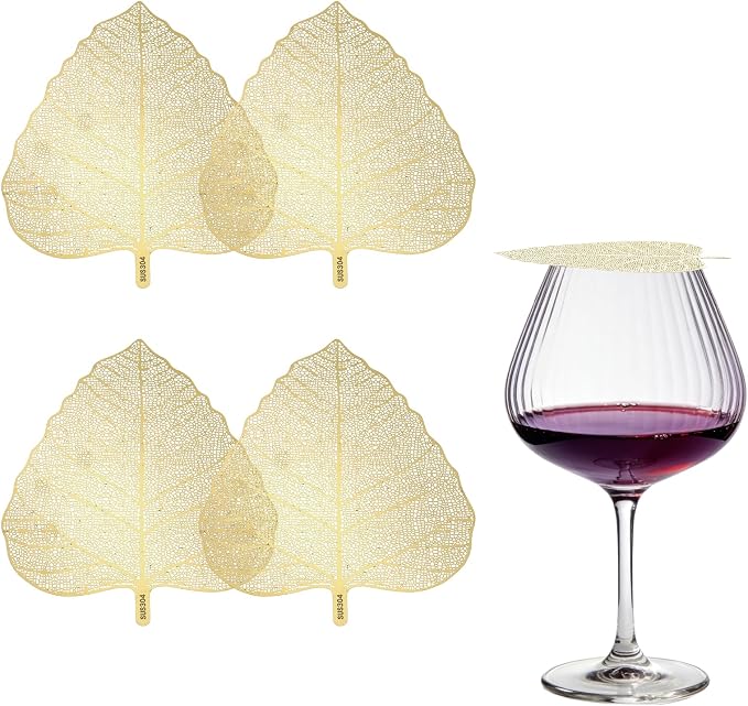 uxcell 4 Pcs Stainless Steel Drink Covers, Leaf Shape Wine Glass Covers by uxcell