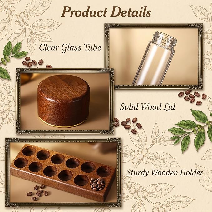 MAQUITA Coffee Bean Storage Set, Lids & Funnel, 2 oz Glass Vials - Image 3