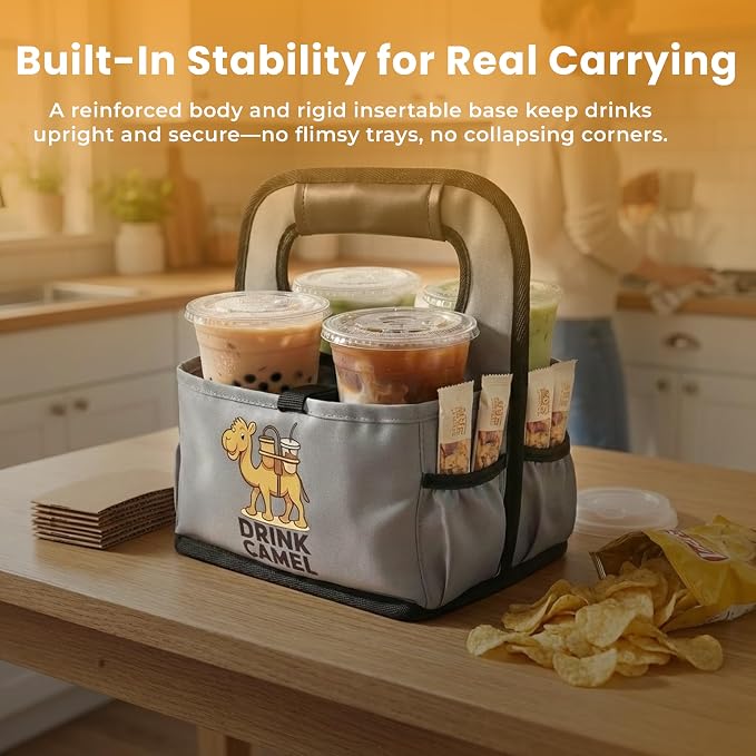Reusable Drink Carrier with Handle, Foldable 4 Cup Drink Holder Carrier - Image 4