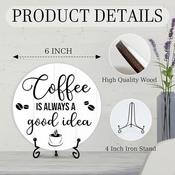 Coffee Is Always A Good Idea Wooden Round Decorative Sign, 6 Inches, Coffee - Image 2