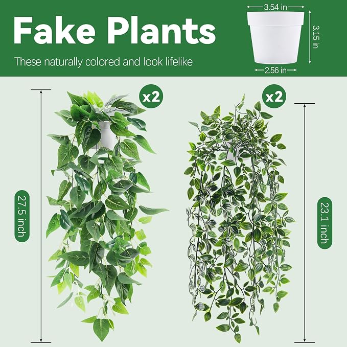 Der Rose 4 Pack Fake Plants Hanging Faux Potted Ivy Vine Artificial Mandala - Image 3
