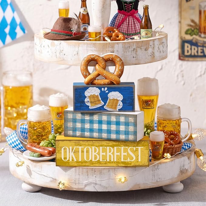 Yuntau 4 Pcs Oktoberfest Table Decorations Wooden Beer Tabletop Centerpiece - Image 2