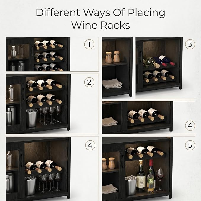 Wine Bar Cabinet, 3-Tier Removable wine rack cabinet glass holder, Mesh door - Image 4
