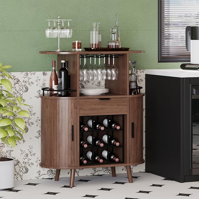 31.5" Home Bar Cabinet with Wine Rack, Industrial Coffee Bar Cabinet with - Image 6