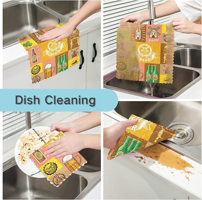 ALAZA Dish Towels Kitchen Cleaning Cloths Vintage Beer Dish Cloths Absorbent - Image 2