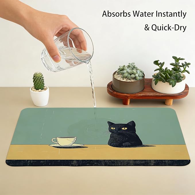 Black Cat Dish Drying Mat, Cat Lover Gifts， Vintage Black Cat Dishes Dry Mats - Image 7