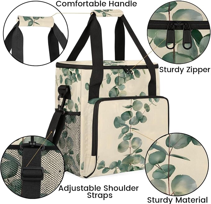 Eucalyptus Leaves Coffee Maker Carring Bag, Large Insulated Storage Organizer - Image 6